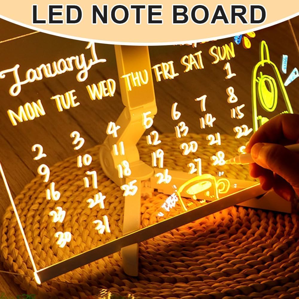 LED Note Board with Colors 7 Pens DIY Acrylic Message Board Children‘s Drawing Board Light up Message Board Kids Birthday Gift