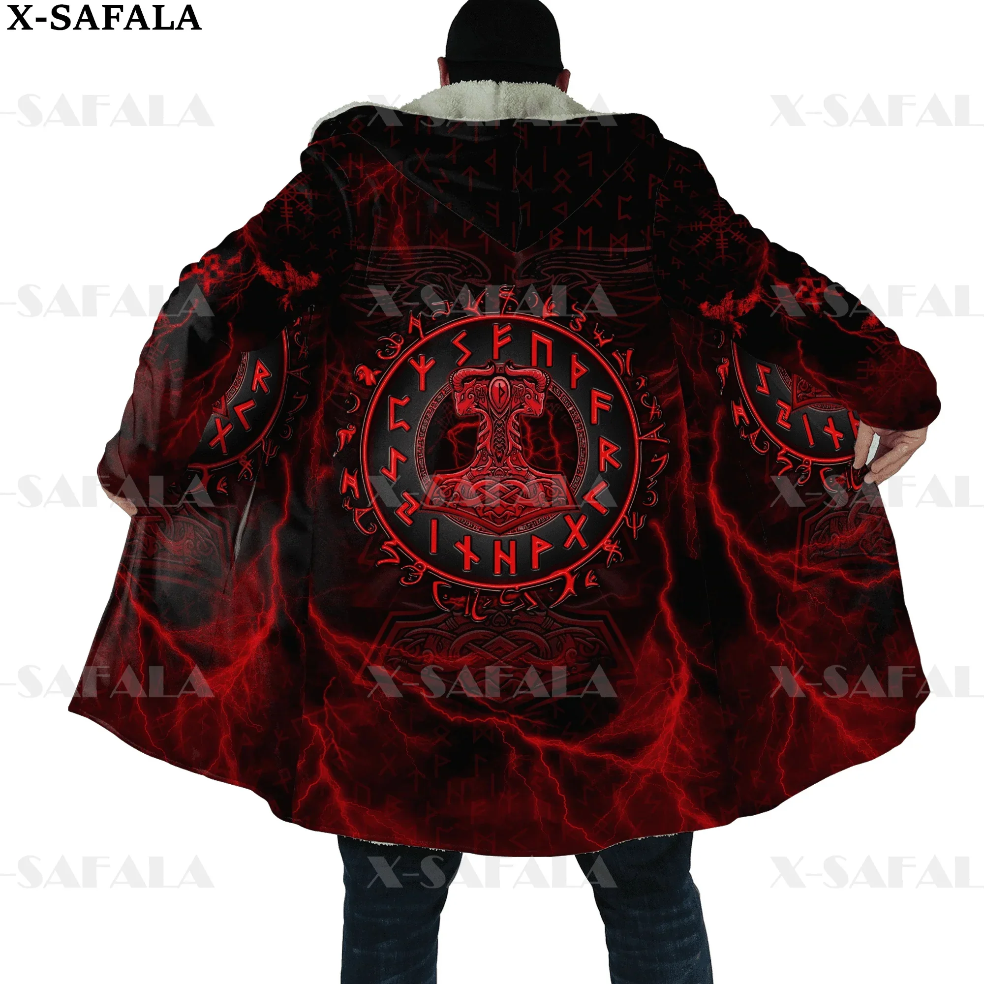 Viking odin tatuagem vegvisir rune raven grosso quente com capuz capa masculina casaco à prova de vento velo capa robe cobertor com capuz-3