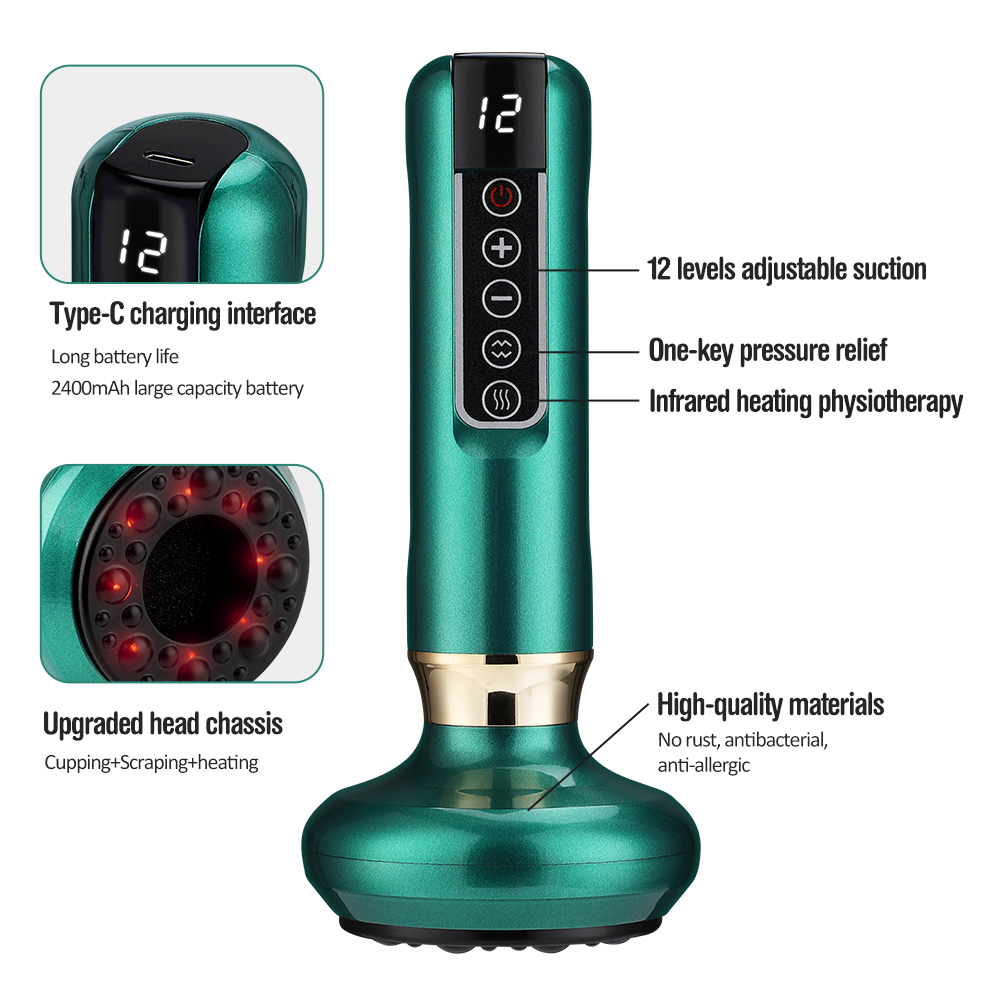 12/6 níveis de cupping inteligente massageador pressão negativa aquecimento infravermelho aparelho raspagem sem fio draga meridiano relaxar