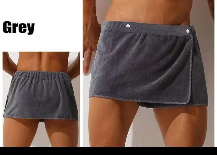 Asciugamano da bagno da uomo può essere indossato Pantaloncini giapponesi Stile Homewear Asciugamano da spiaggia Asciugamano da bagno con assorbimento d'acqua con bottoni in un unico pezzo