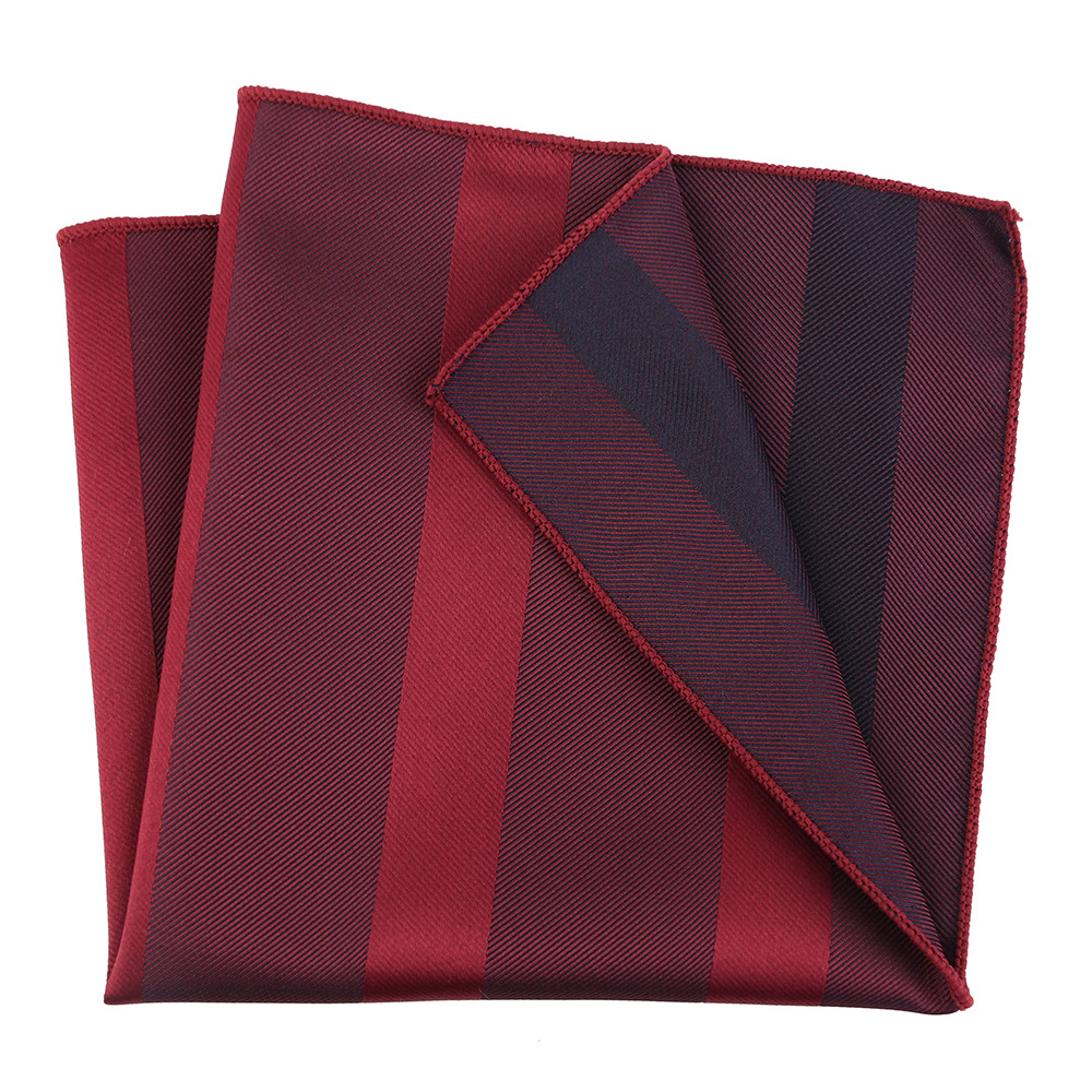 HUISHI Wine Red Polyester Silk Pocket Square Handkerchiefs For Men Women 25.5*25.5cm Solid Color Stripe Square Breast Towel
