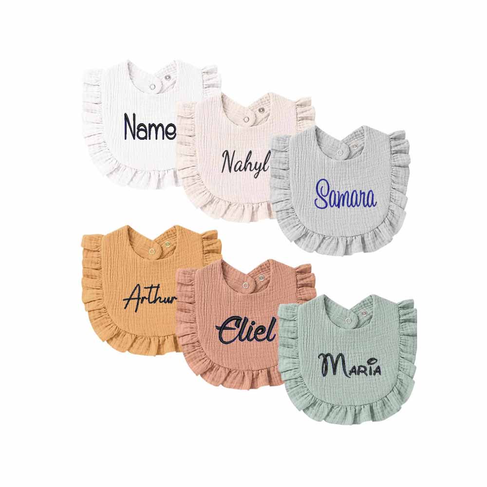 Персонализированные вышитые детские нагрудники, устойчивые к разливу, чистый цвет, простой дизайн, полотенце со слюной по краям листьев для младенцев, защита от молока