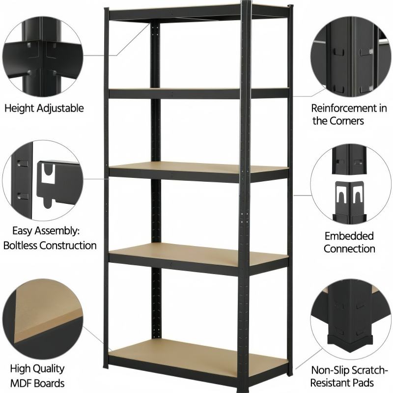 lucn 5-Tier Boltless Metal Shelf - No Tools Storage Rack, Adjustable Garage Shelves for Warehouse/Shed/Shop, 175kg/Shelf