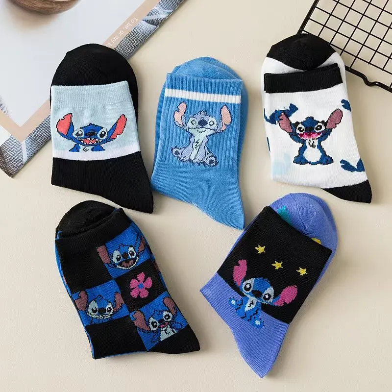 Stitch อะนิเมะ Lilo & Stitch ผ้าฝ้าย Midtube ถุงน่องถุงเท้าการ์ตูน Stitch ตุ๊กตาเด็กผู้หญิงอบอุ่นถุงเท้าเด็กคริสต์มาสของขวัญ