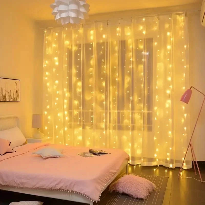 USB String ไฟวันหยุดงานแต่งงาน Fairy Light Garland สําหรับห้องนอน 3/4/6M รีโมทคอนโทรลผ้าม่าน LED ตกแต่งคริสต์มาส