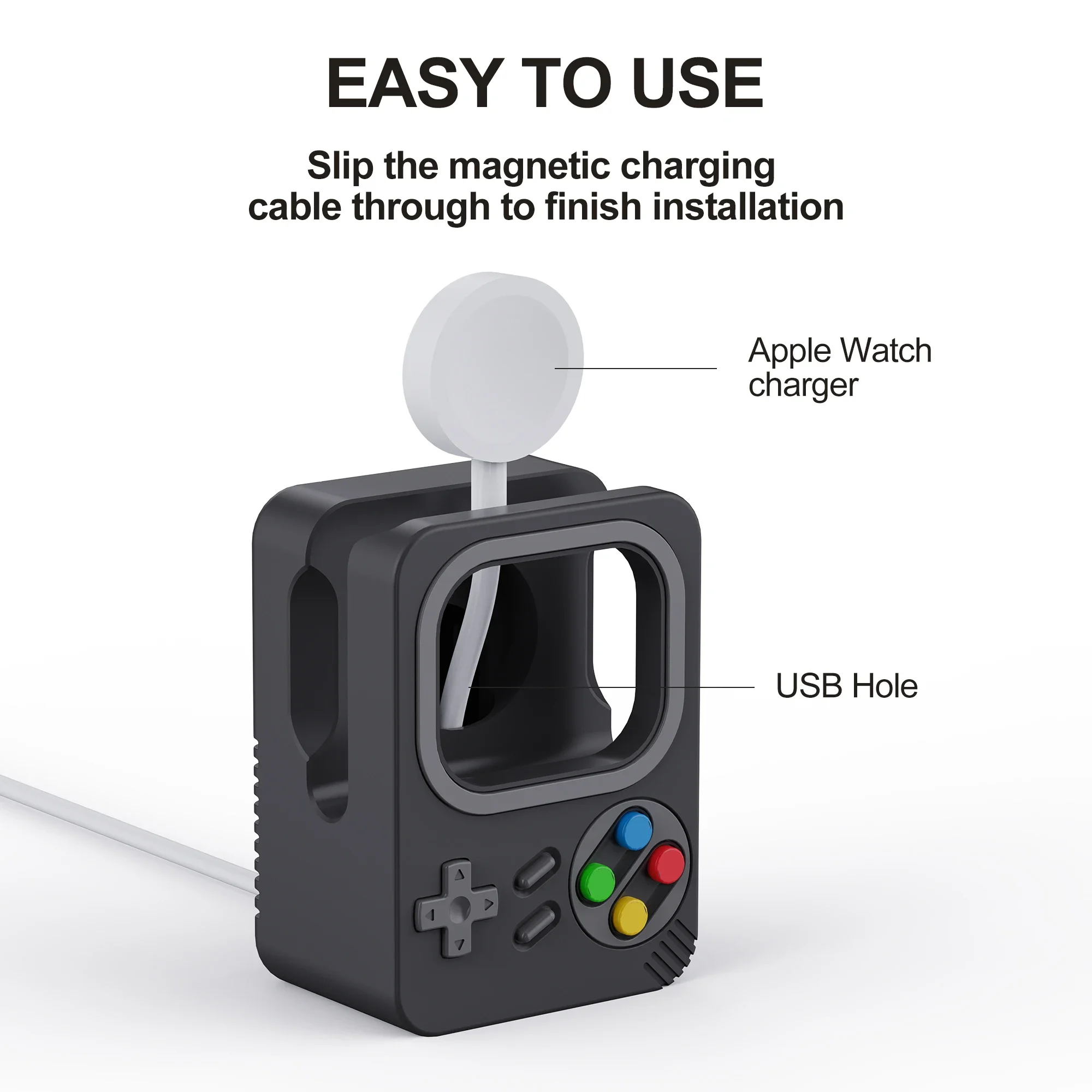 Soporte de escritorio para Apple Watch, Base de carga con patrón de ordenador Retro para iWatch 8 7 6 5 4 3 2 SE, base de silicona