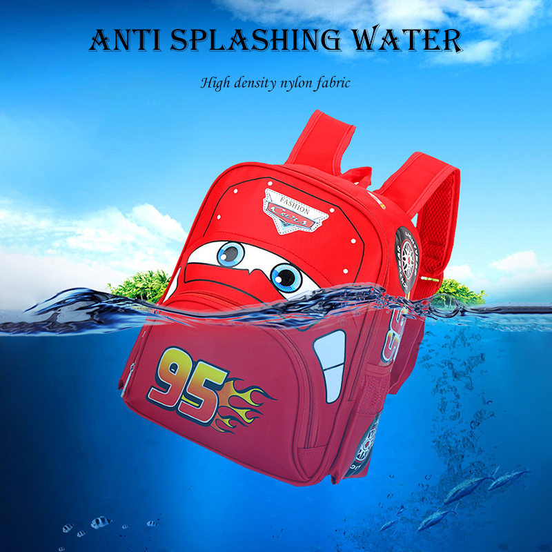Mochila ligera a prueba de salpicaduras con estampado en forma de coche Lightning McQueen para niños y niños.