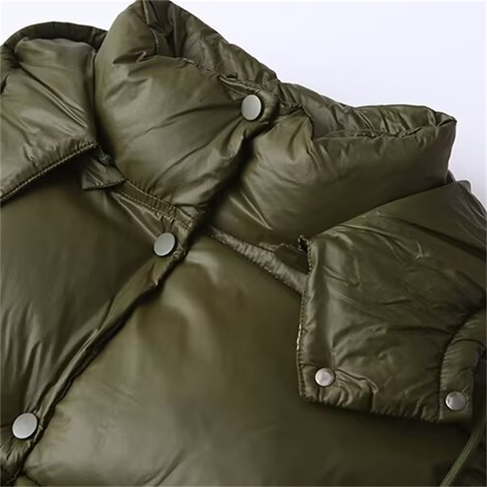 Outono/inverno novo produto feminino em pé pescoço com capuz manga longa bolso lateral curto casaco de algodão