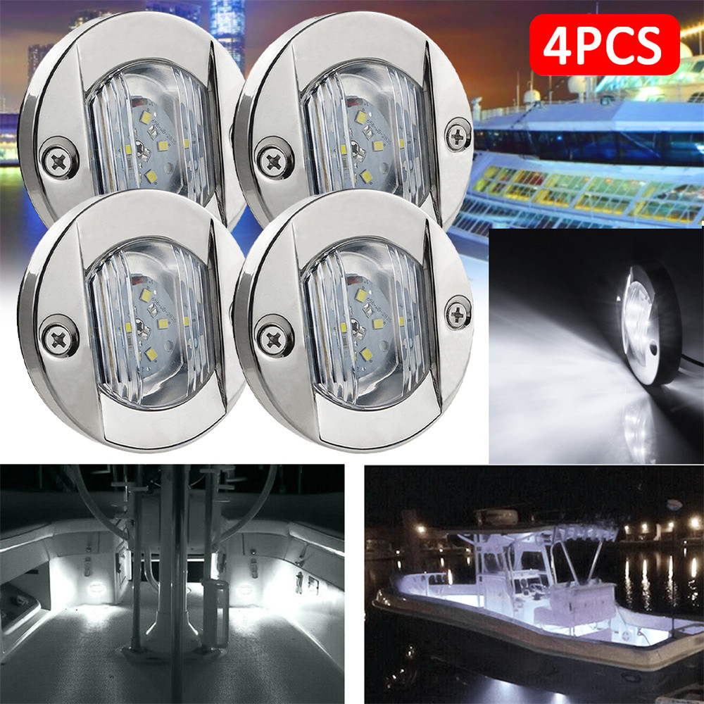 Marine Boat Interior Luzes LED, Deck Cortesia Luz, Redondo, popa Stern, Âncora de Navegação, Branco e Azul, 12V, 3 pol