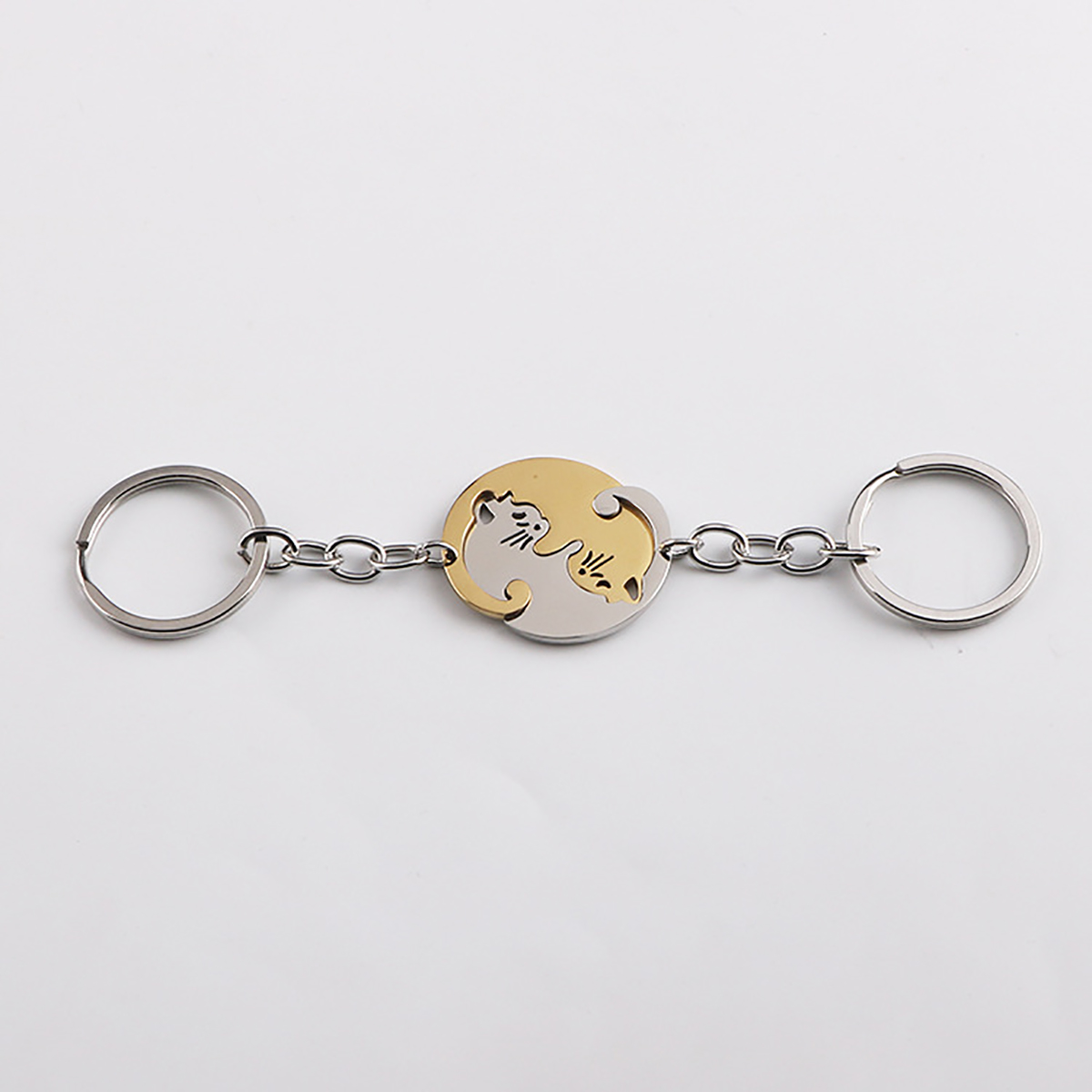 2 pezzi piccolo articolo portachiavi portatile in acciaio inossidabile a forma di cuore con giunture gatto Yin e ciondolo gatto Yang collana portachiavi gioielli