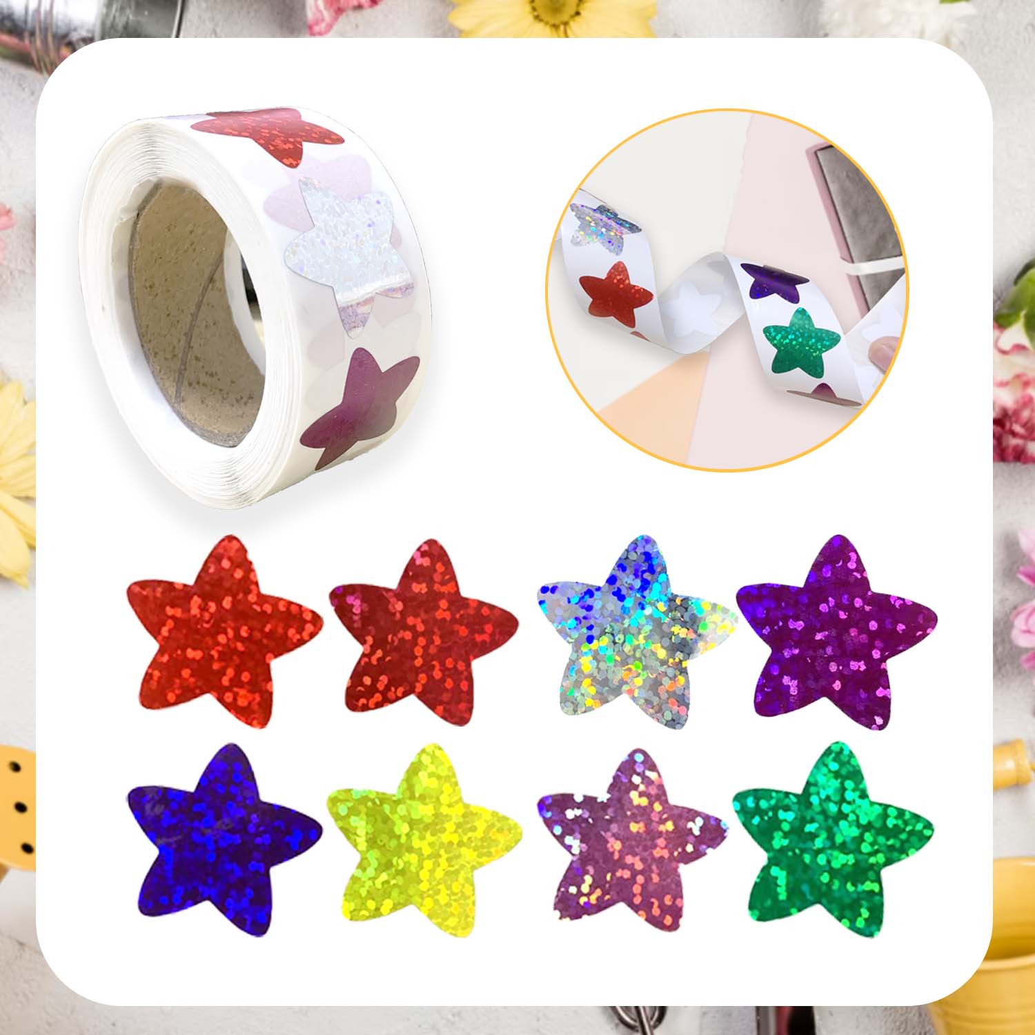 500pcs/Roll Sparkly Laser Star Stickers 1.0inch/2.5cm Diy Daily Schedule Prefect For Kid School Students Rewards,Holiday Seal