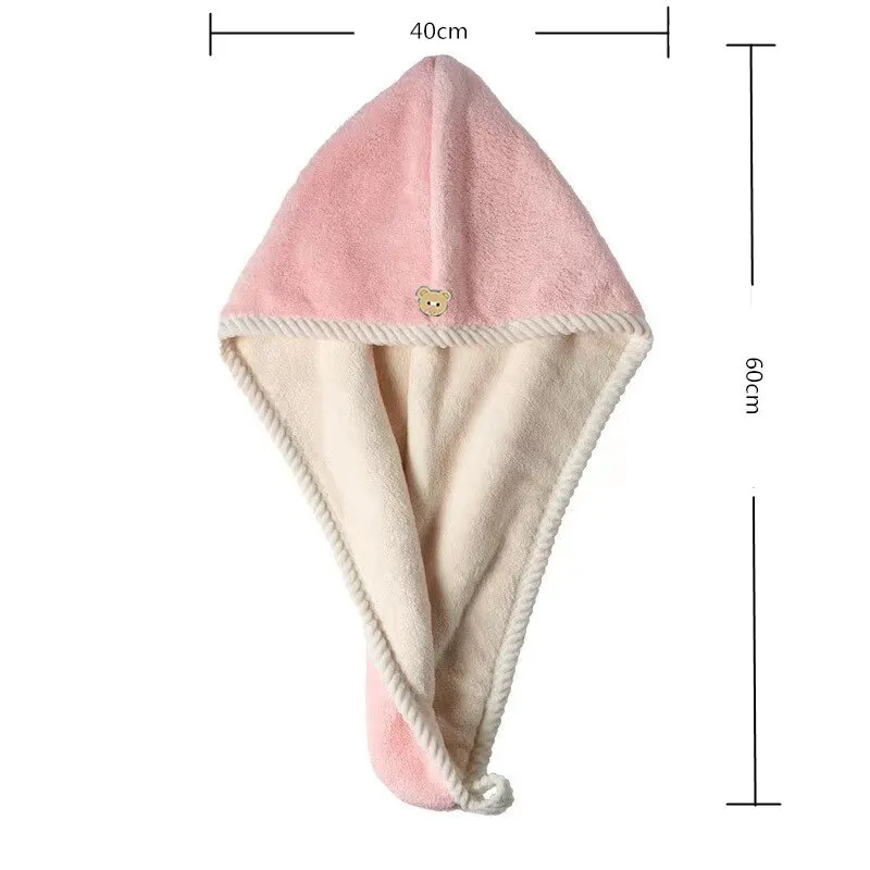 Toalha de cabelo seco duplo grosso, lados duplos, touca de cabelo seco, multicolorida, forte absorvente, borda ondulada, grosso, secagem rápida, chapéu de banho