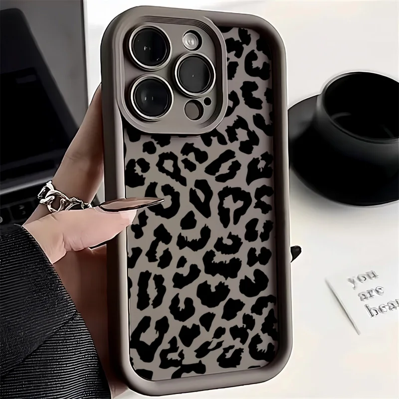 Black Leopard Print Pattern Silicone Phone Case For iPhone 11 12 13 14 15 16 Pro Max 16E X XS XR 7 8 Plus SE 2 Shockproof Cover