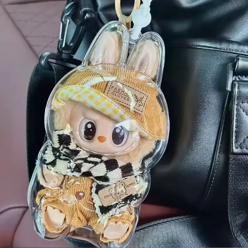Für Labubu Transparente Schutzhülle Puppe Display Tasche II Mini Tragbare Aufbewahrungsbox für Stofftiere Klare PVC Aufbewahrungskoffer