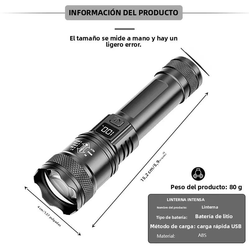Linterna LED P50 ultrabrillante de 2000LM, foco táctico EDC de emergencia, linterna de mano con zoom telescópico y batería 14500/18650