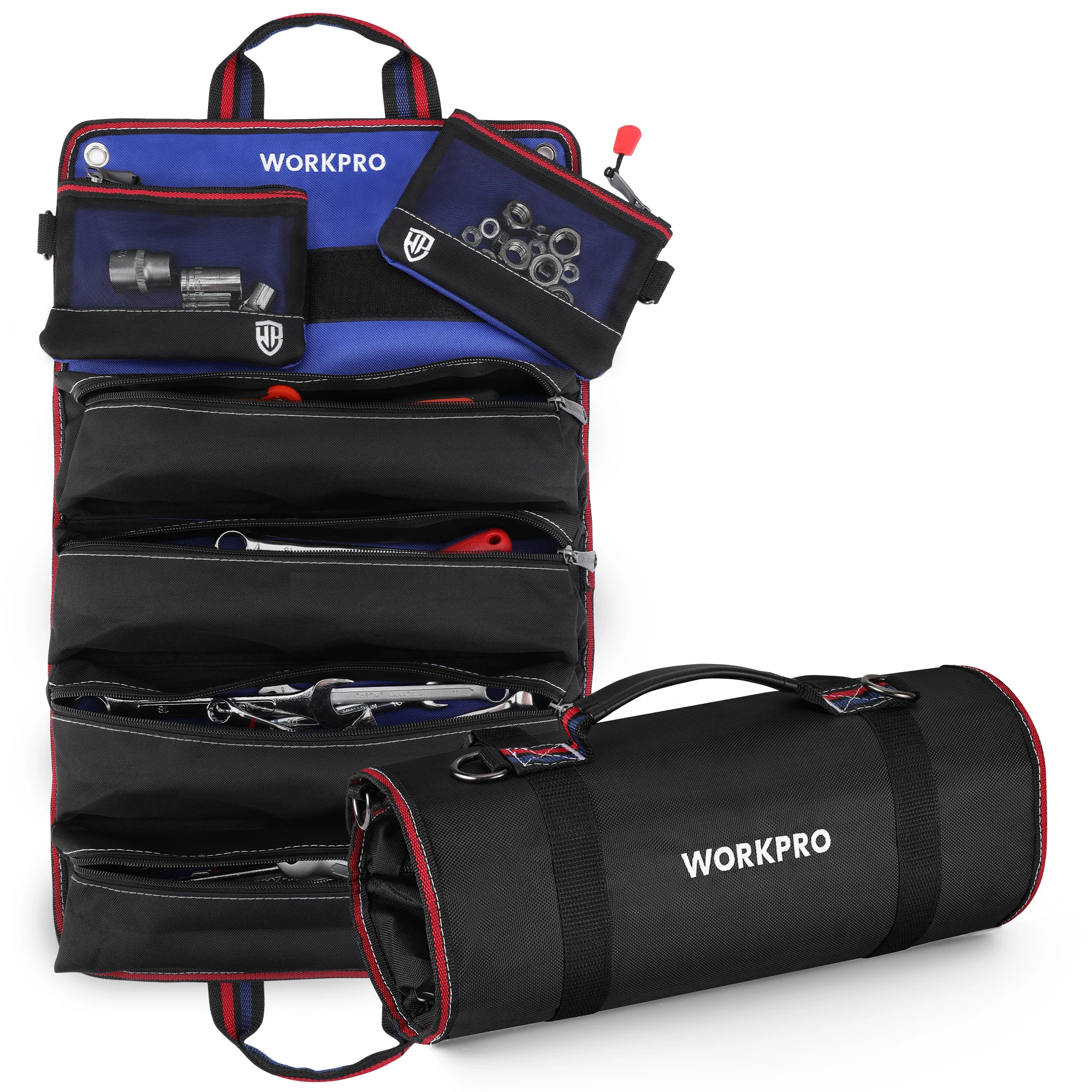 Bolsa de herramientas enrollable WORKPRO con 6 bolsillos, organizador de herramientas multiusos resistente con bolsas de herramientas desmontables para reparación de automóviles