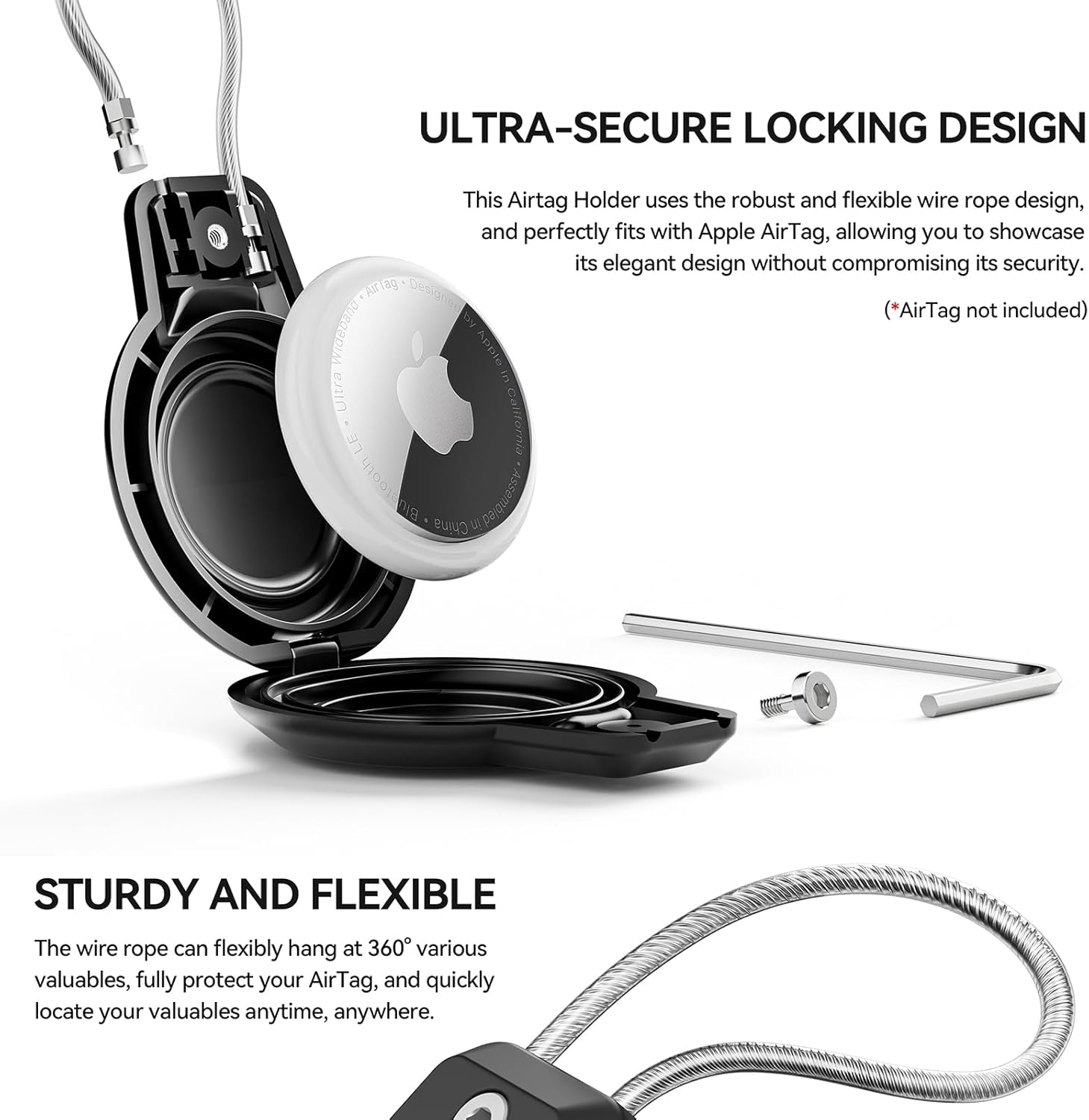 Airtag Holder for Apple Airtag Case with Wire Cable Waterproof Airtags Keychain Protective Cover for Luggage Backpack Key Pet