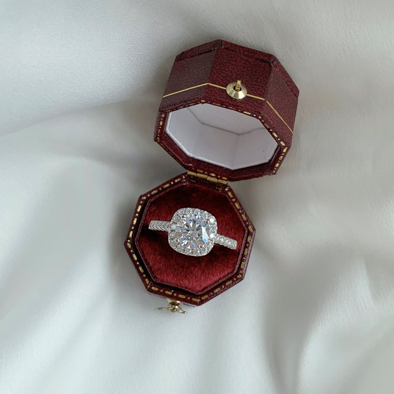 Anillo de Plata de Ley 925 de moissanita auténtica para mujer, cuadrado, redondo, 1CT, 2CT, 3CT, diamante brillante, banda para el dedo, regalo de joyería de boda