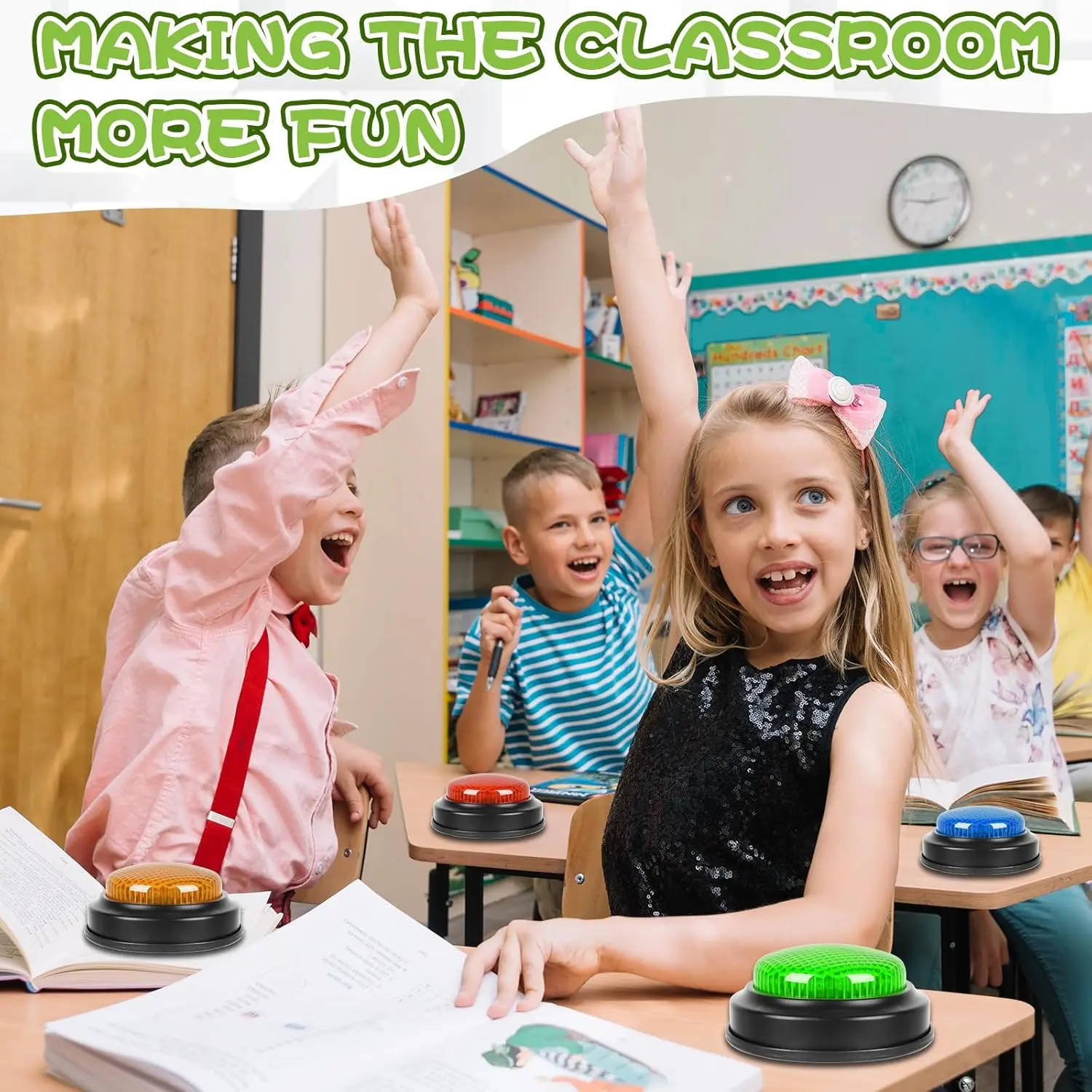 Answer Buzzers for Game Shows 4pcs Game Buzzers with Lights & Sounds Buzz Buttons for Kids - Perfect for Classroom Games