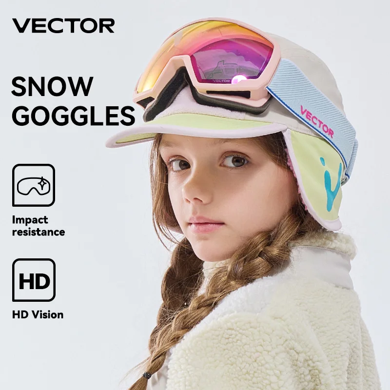 Детские лыжные очки VECTOR, оправа с принтом и ремешком для мальчиков и девочек, сменные магнитные линзы, солнцезащитные очки UV400, противотуманные зимние очки