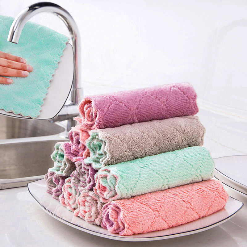 10pcs Microfiber Kitchen Cloth Dish Towels Super Absorbent Coral Velvet Dishtowels Nonstick Oil Washable Fast Drying