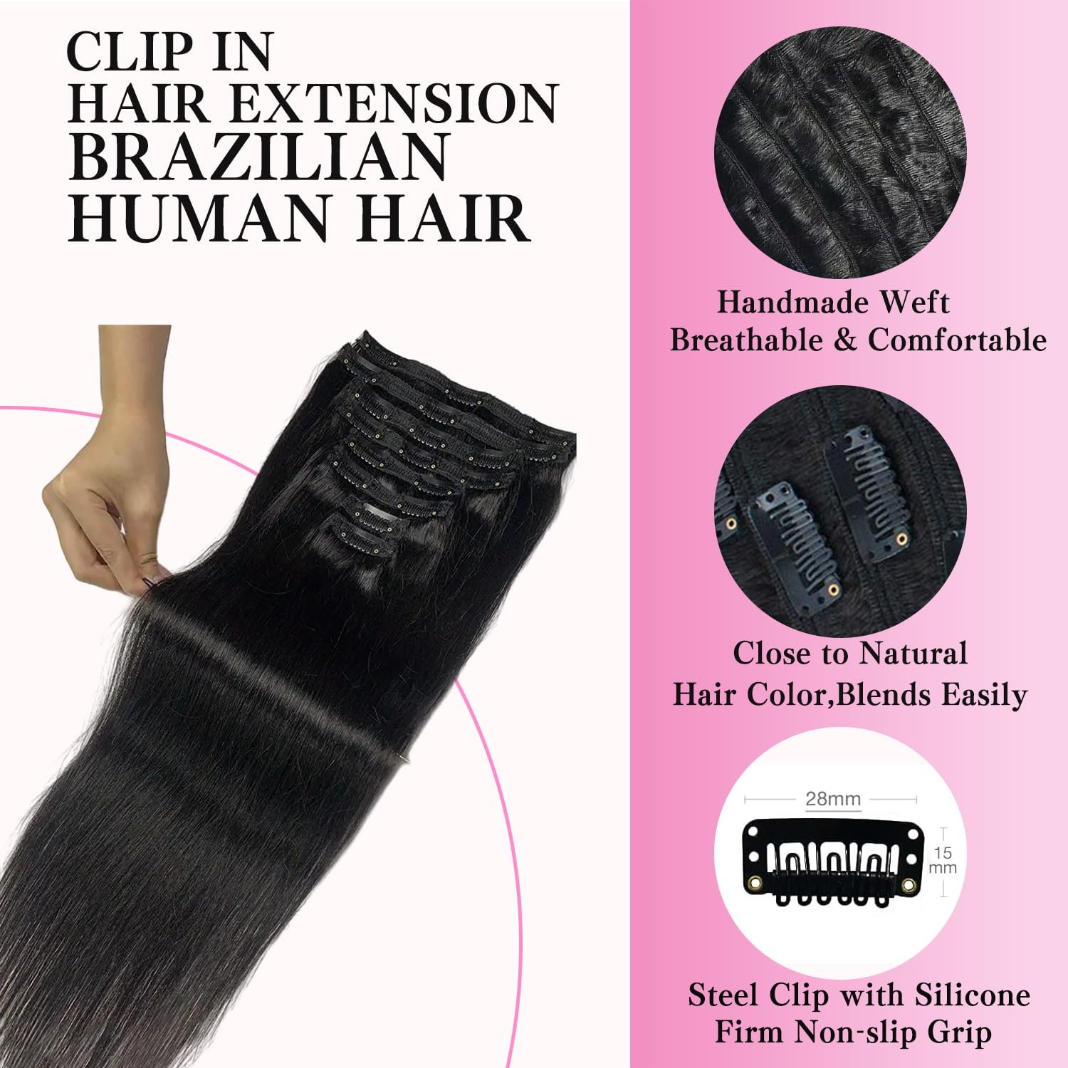 Clip recto ins extensiones de cabello humano Clip en 100 extensiones de cabello humano cabello cabeza completa Clip de cabello humano ins cabello Color Natural