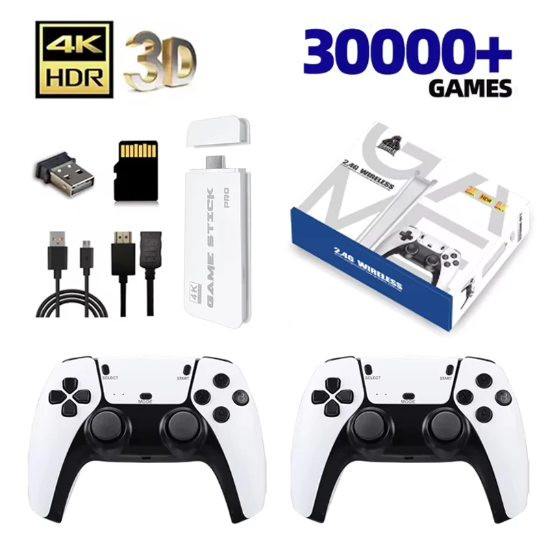 M15 4K Mini Retro Game Console Stick - TV & Handheld, 64G/128G 30000+ Games, HD Output, Wireless Gamepads