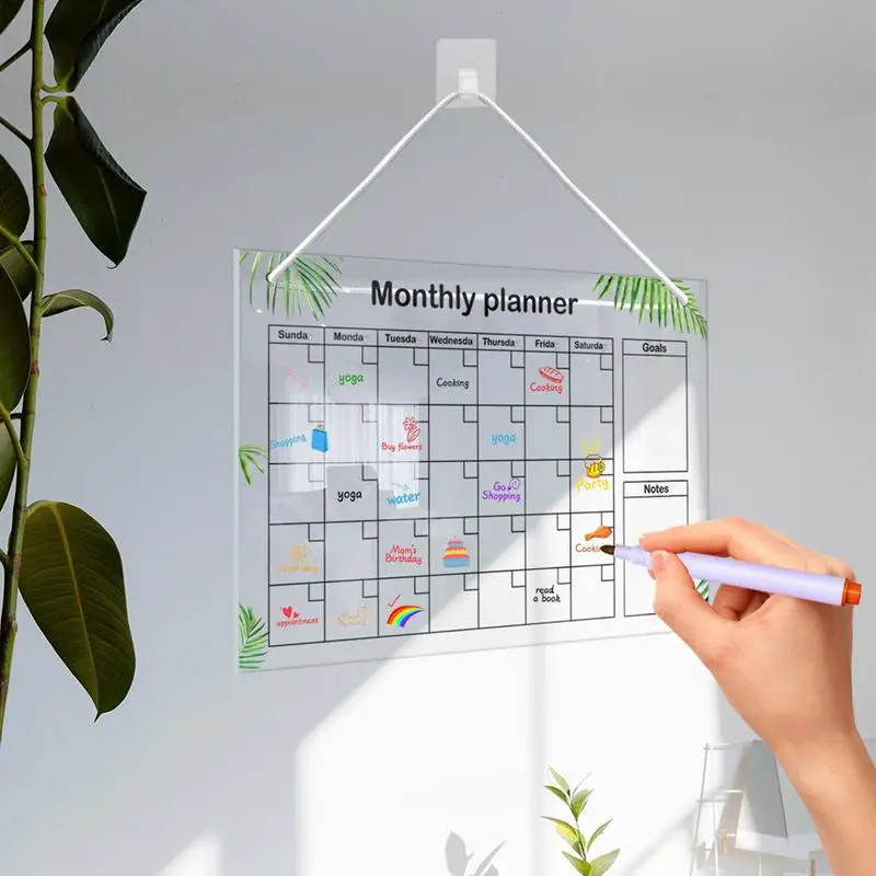 Monthly Calendar Whiteboard With 6 Pens Erasable Acrylic Transparent Board Hanging Whites Board Monthly Planner Notepad