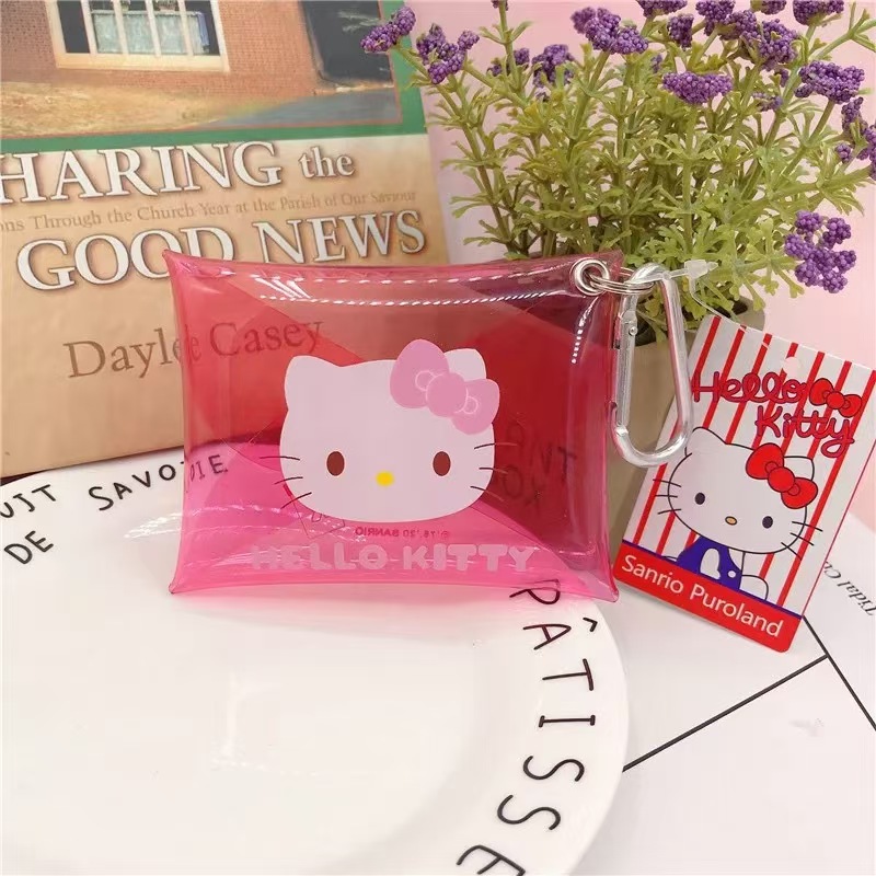 귀여운 Pvc 젤리 제로 지갑 투명 Kuromi 카드 가방 보관 가방 여자를위한 등산 버클 선물