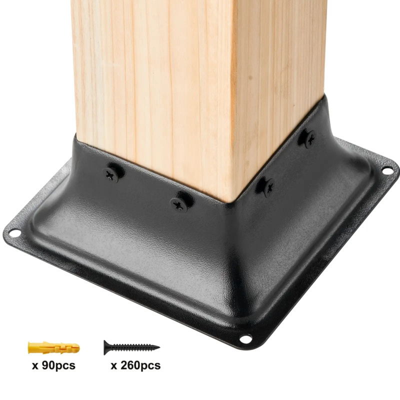 Base de poste 4x4 4 peças-suporte de deck de aço revestido em pó para postes de madeira, suporte para varanda/mandril, ajuste interno de 3,6"x3,6"