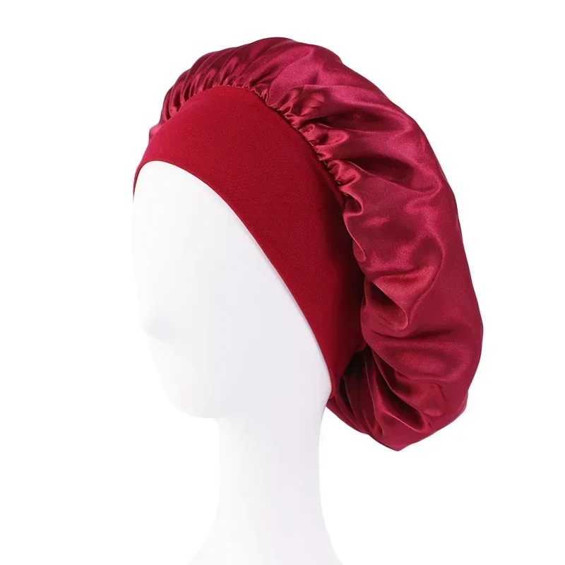 Gorro de dormir de ala ancha de satén, diadema de seda con estilo para dormir, gorro de noche con banda elástica, gorro de ducha para el pelo