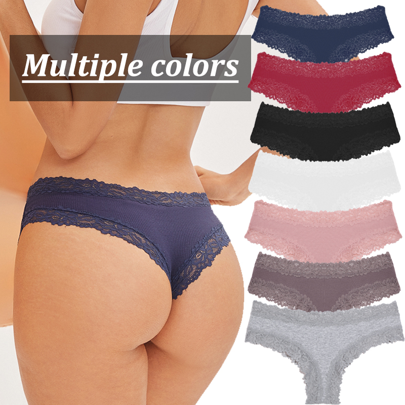 3PCS Sexy Lace Panties Women Cotton Underwear Low Rise Solid Color Brazilian Panties High Elastic Breathable Underpants Lingerie