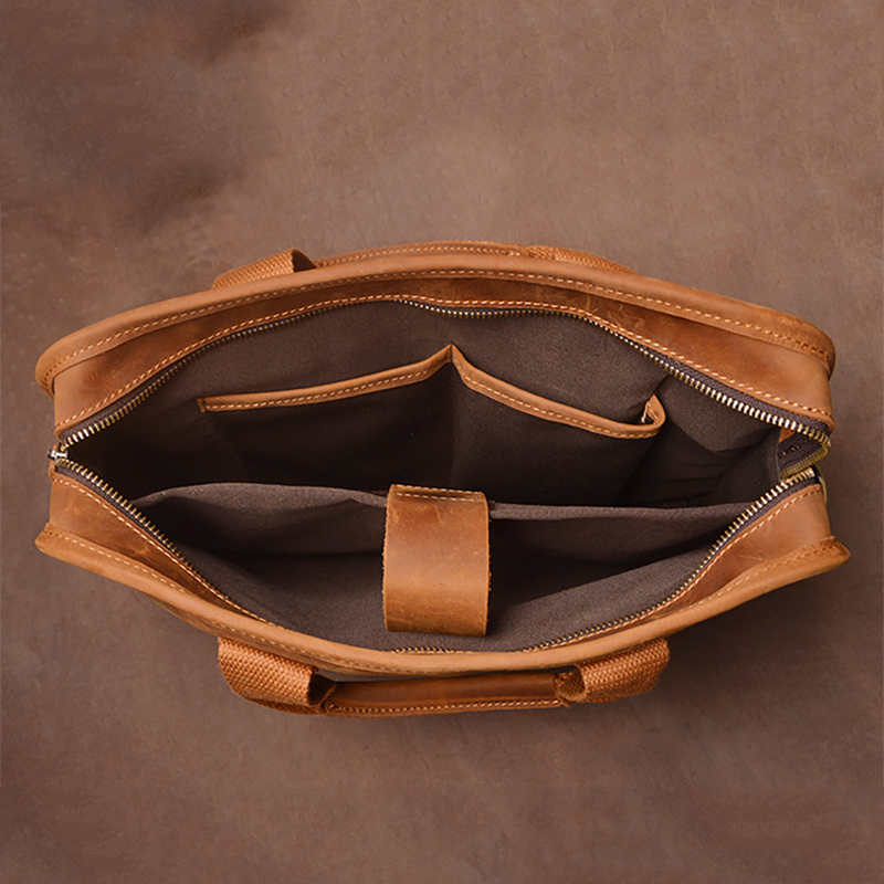 LEATHFOCUS メンズ ブリーフケース 本革 ヴィンテージ ハンドバッグ トラベル メッセンジャーバッグ ビジネス 14 インチ ラップトップバッグ