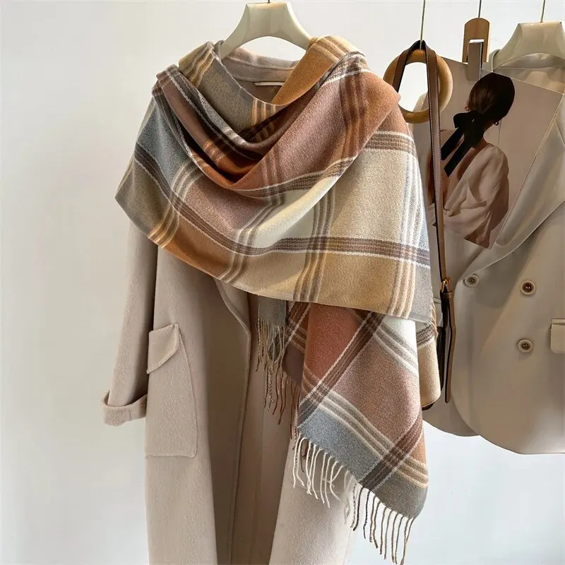 2023 quente xadrez cashmere xale poncho cachecol de inverno luxo impressão cobertor pashmina envolve bufanda com borla casual stoled echarpe