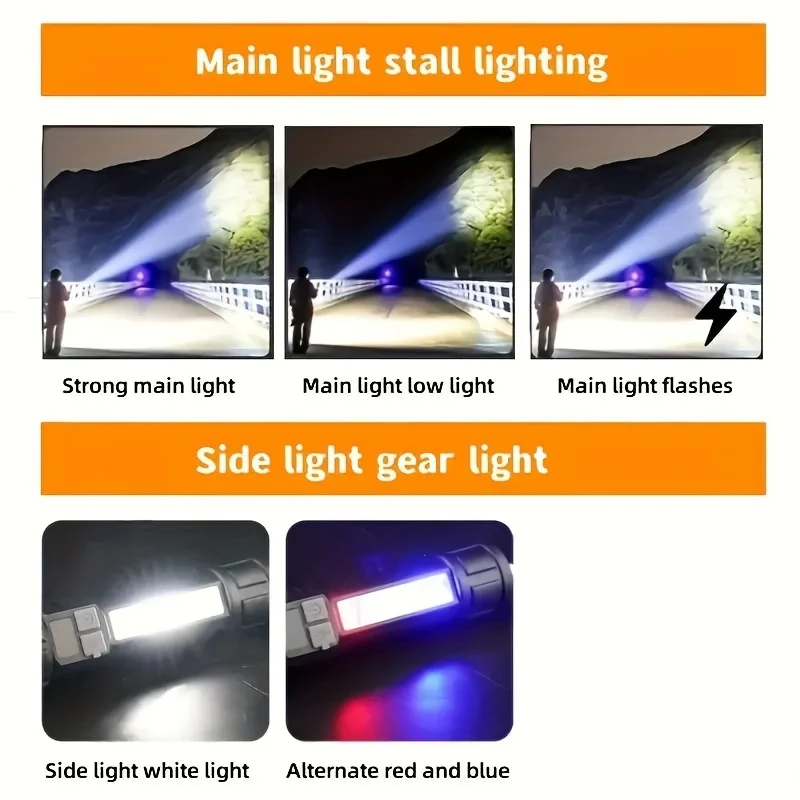Linterna LED recargable de alta potencia linterna muy fuerte con antorcha de luz lateral para acampar al aire libre senderismo pesca