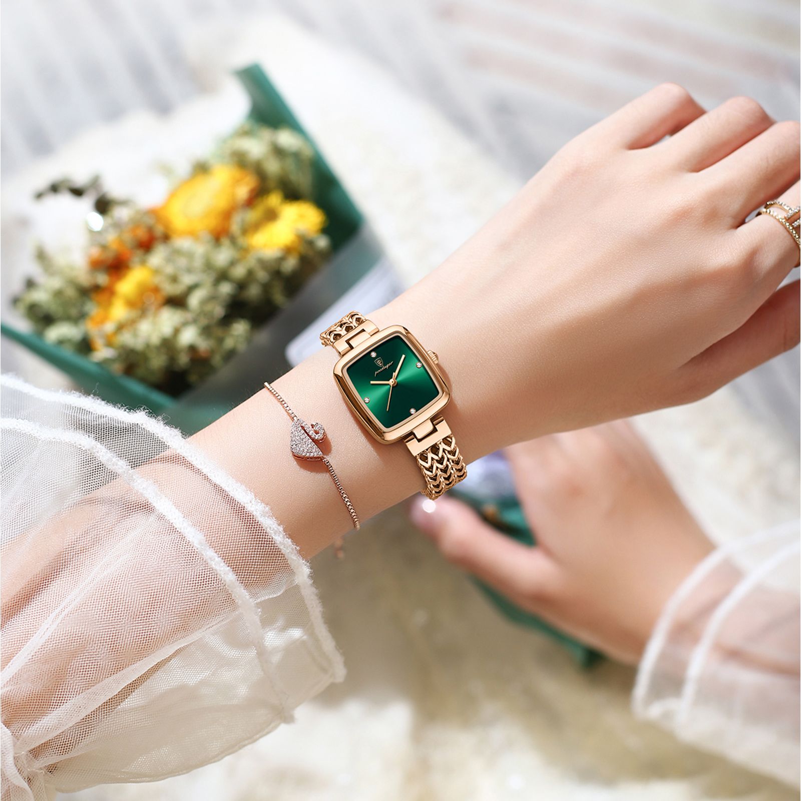 POEDAGAR, reloj cuadrado de lujo para mujer, reloj de cuarzo resistente al agua de acero inoxidable para mujer, relojes elegantes para mujer, reloj de moda