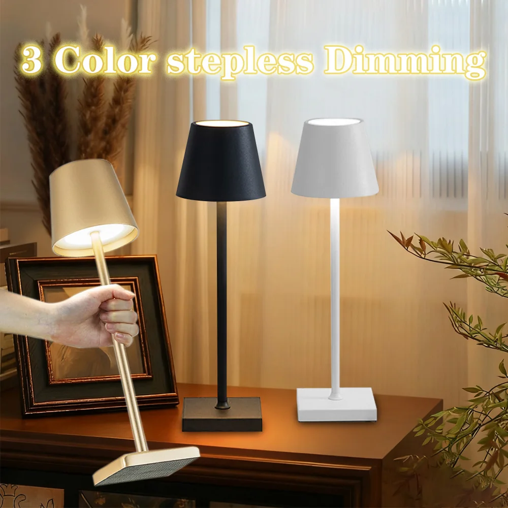 LED-Tischlampe, Touch-Sensor, wiederaufladbar, Desktop-Nachtlicht, 3-Farben-Dimmung, kabellose Leselampe für Hotel, Bar, Schlafzimmer, Dekoration