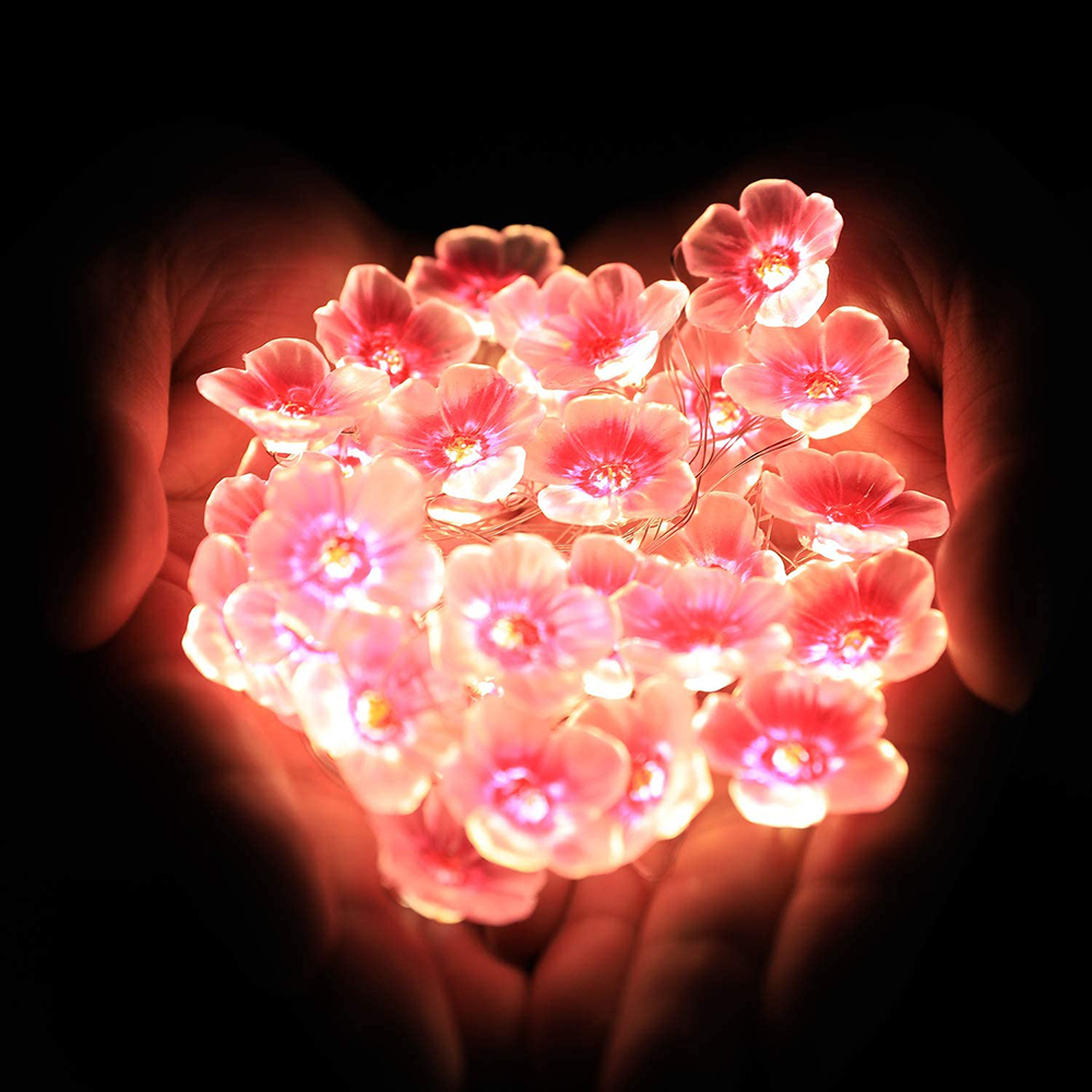 30 LED Cherry Blossom Light Fairy String Luci notturne Lampade a forma di fiore rosa Alimentazione a batteria per la decorazione della ghirlanda di Natale