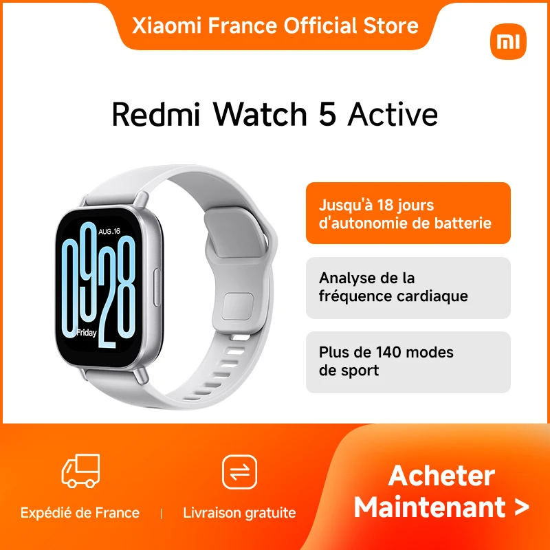 Xiaomi Redmi Watch 5 Active Smart Watch, appel Bluetooth, écran LCD 2 ", surveillance de la fréquence cardiaque et de l'oxygène dans le sang toute la journée