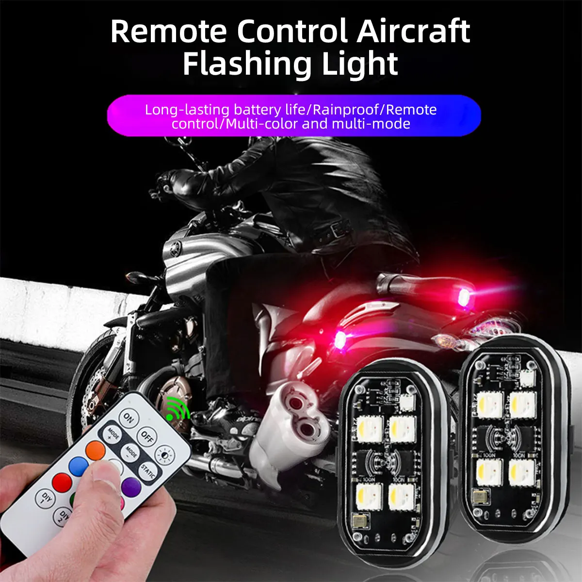 2/4 pces sem fio led luzes estroboscópicas decoração do carro atmosfera luz, 8 cores recarregável luzes led anti-colisão luz de advertência led
