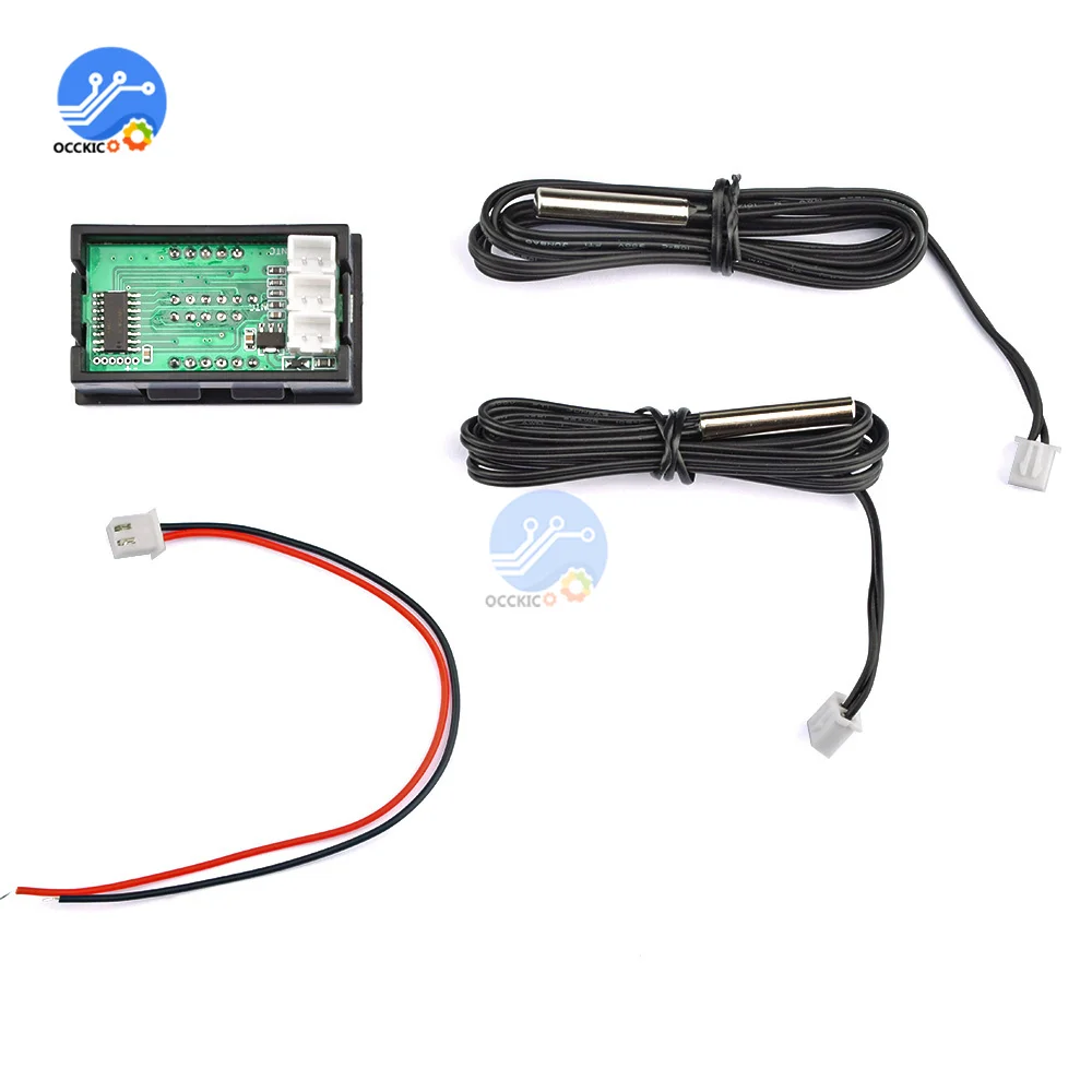 Mini-Digitalthermometer mit Dual-Display und wasserdichter Metallsonde mit Dual-NTC-Temperatursensor für den Innenbereich im Auto, 4 V–28 V