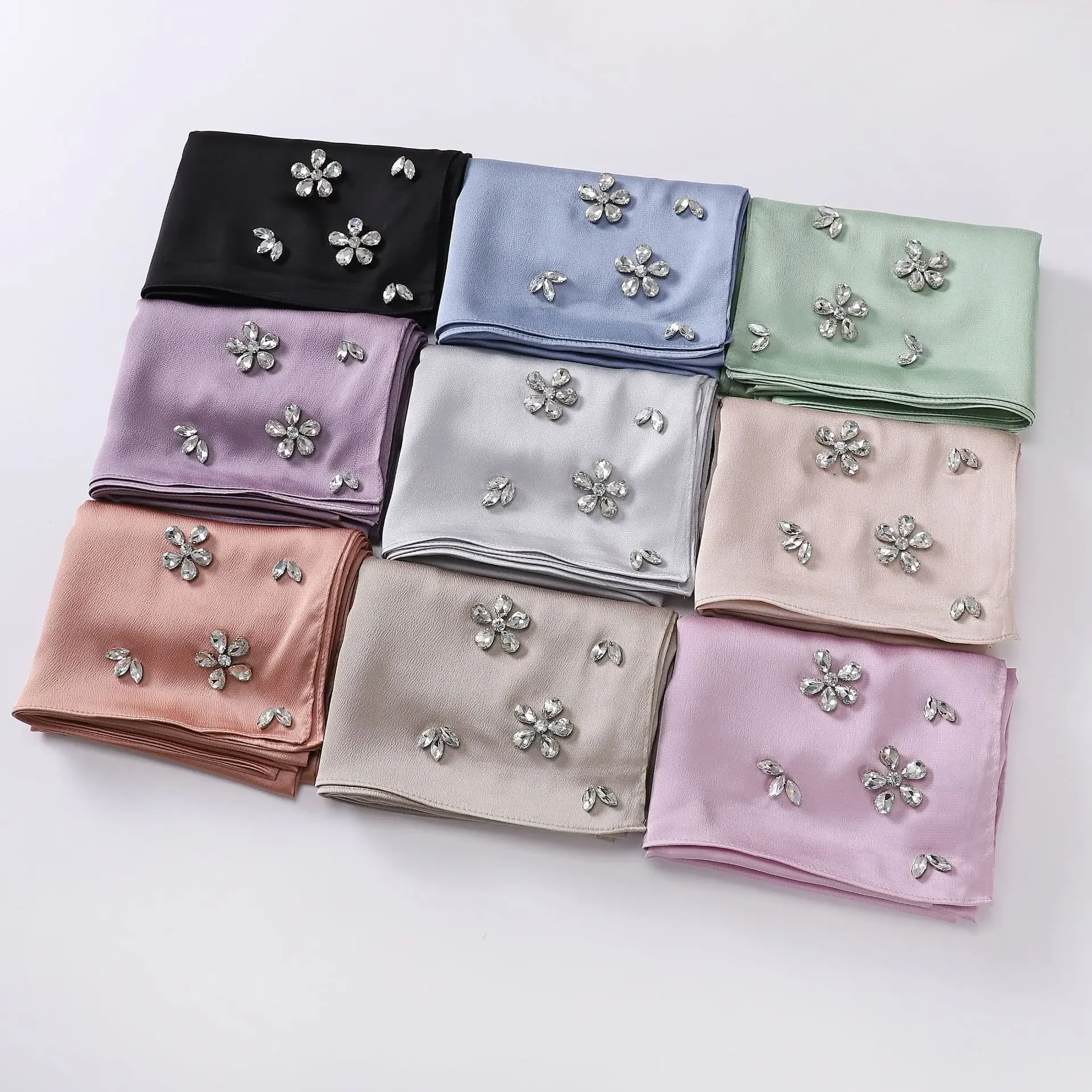 Nuevos diseñadores, Hijab satinado con diamantes, bufanda de gasa para mujer, bufandas de seda de lujo, turbante para mujer, bufandas de seda para mujer, Bandana, diadema