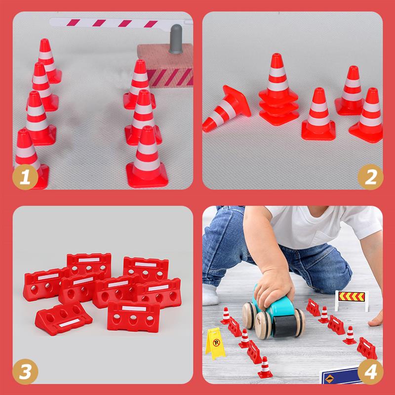 24 pièces Mini cônes de circulation clôtures panneaux routiers de circulation ensemble de jeu cônes de circulation chapeaux outil éducatif cône de circulation chapeaux panneaux de rue