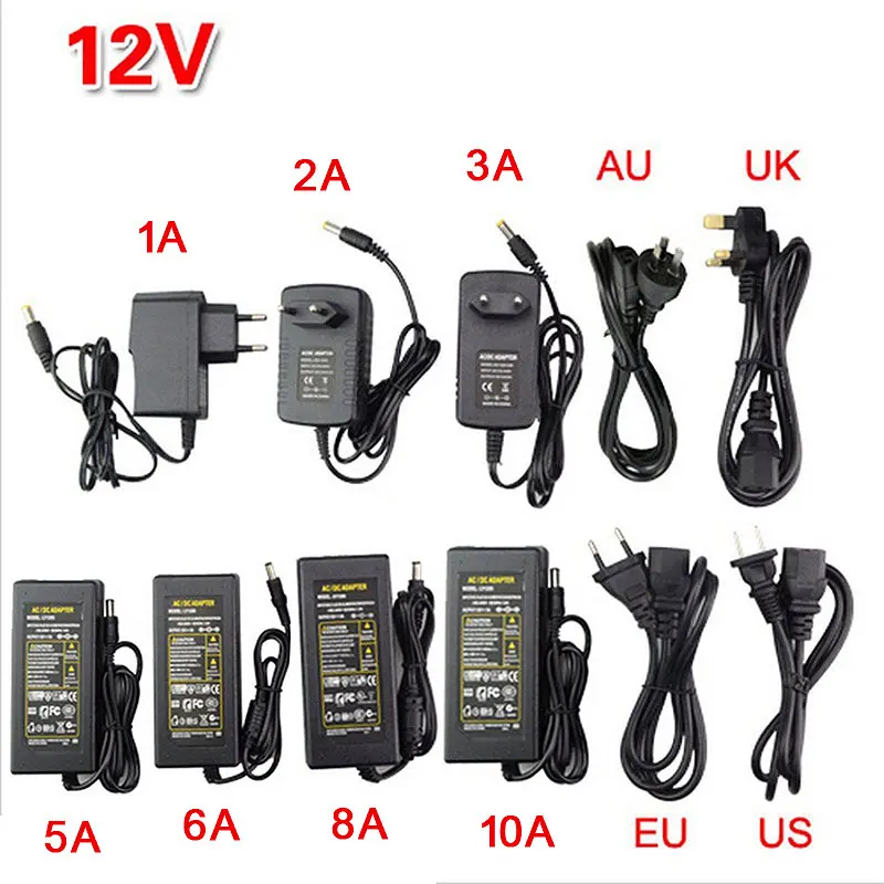 Nuevo Adaptador de fuente de alimentación LED DC 5V 12V 24V 1A / 2A / 3A / 5A / 6A / 8A / 10A transformador de luz para tira de LED enchufe de EE. UU./UE/AU/Reino Unido