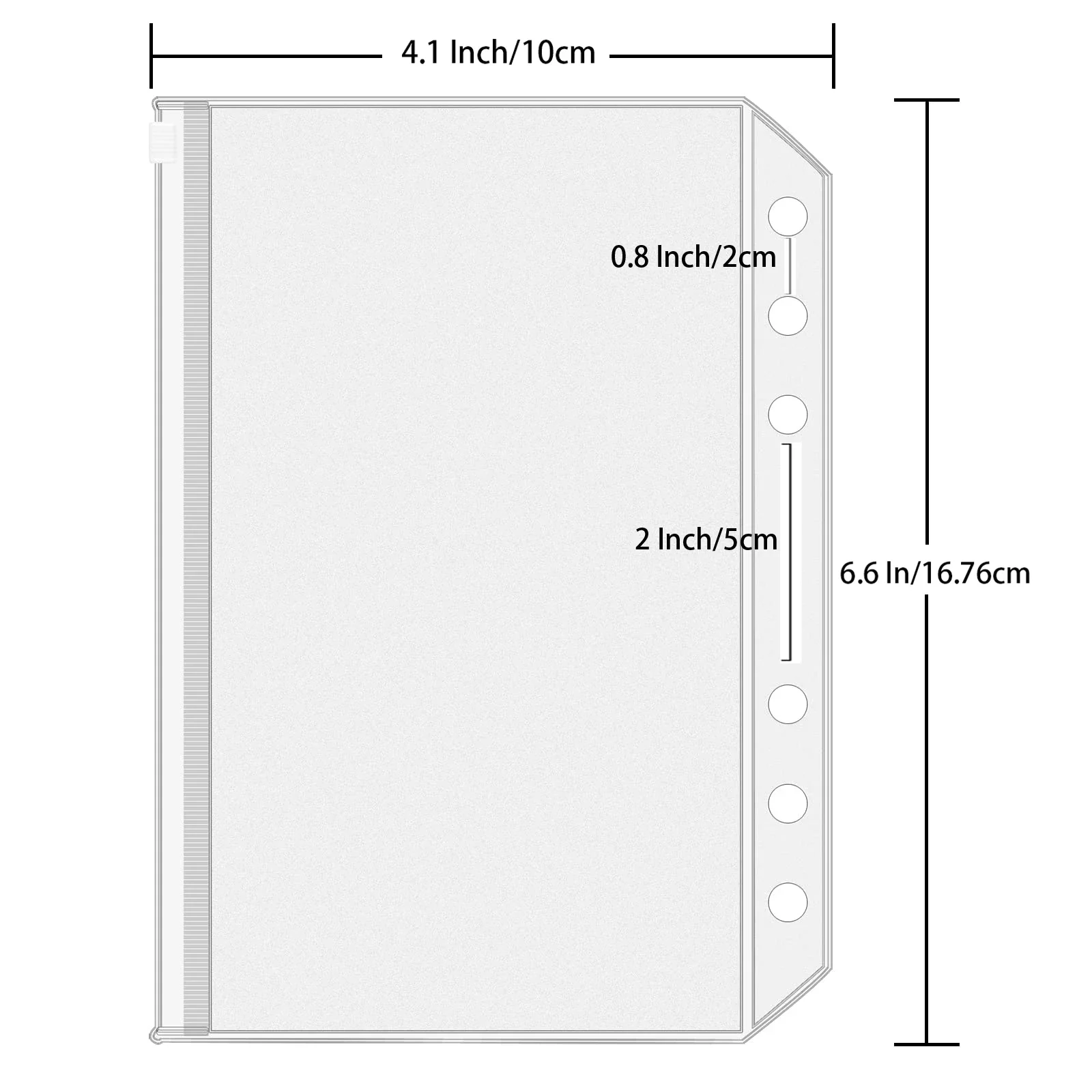 Bolsos de fichário a6 com 6 furos, pastas transparentes com zíper para notebook de folhas soltas de 6 anéis, organizador de pvc à prova d'água, 10 peças