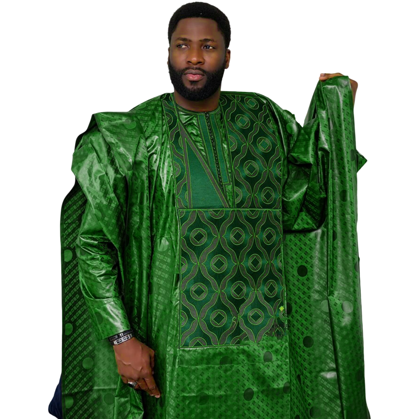 African Clothes For Men Traditional Bazin Riche Embroidery Design Top Long Sleeve 3 Piece Set