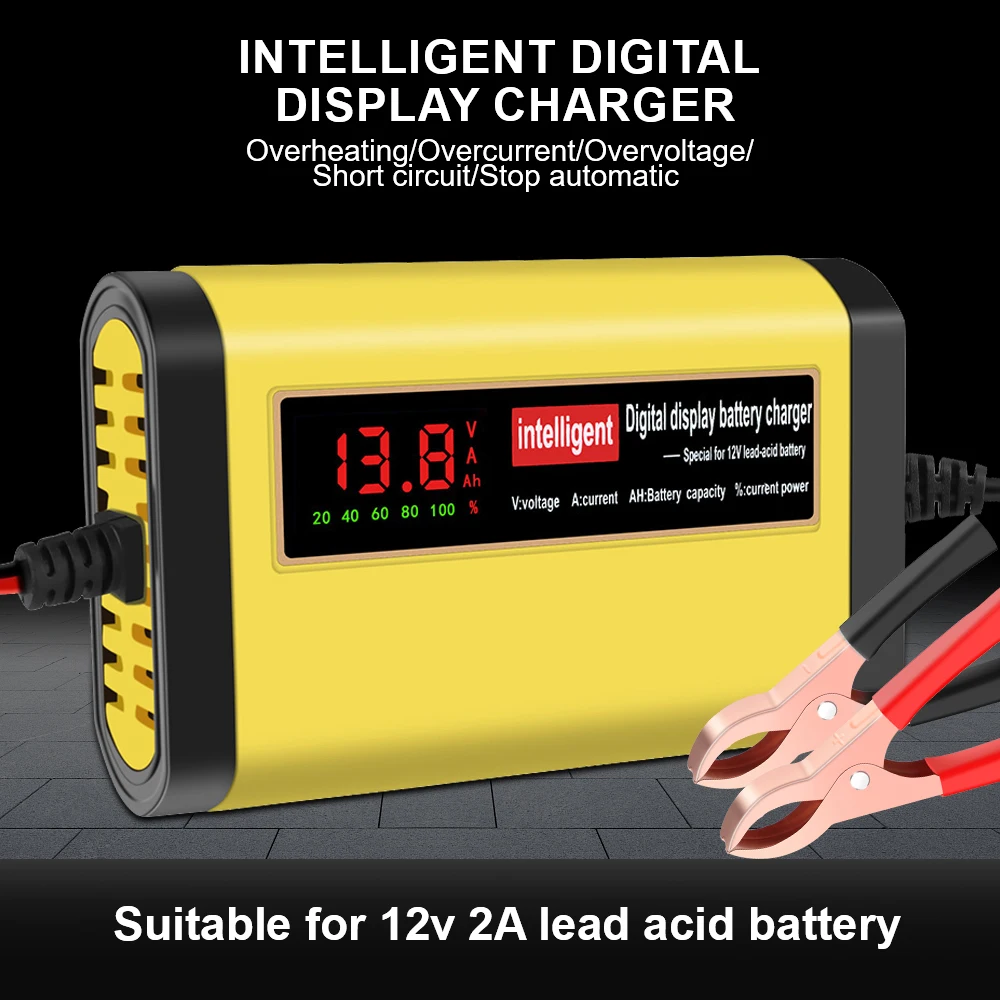 Carregadores de bateria automotiva 2a 12v, 3 estágios, reparo de pulso inteligente, manutenção de bateria de carro, armazenamento, dispositivo de carregamento de célula digital