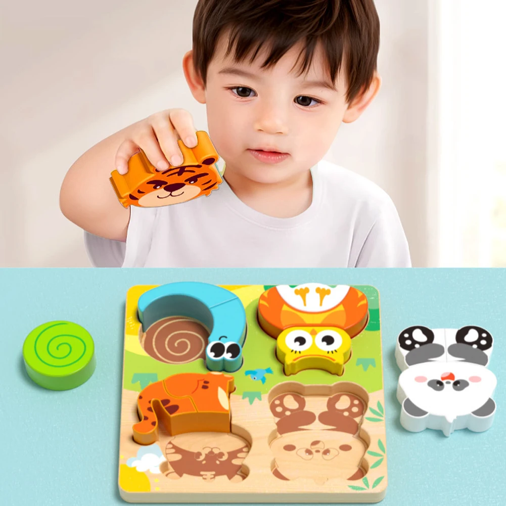 4-em-1 brinquedos de madeira 3d quebra-cabeça de madeira dos desenhos animados animais cognitivo quebra-cabeça aprendizagem precoce brinquedos educativos para crianças presente