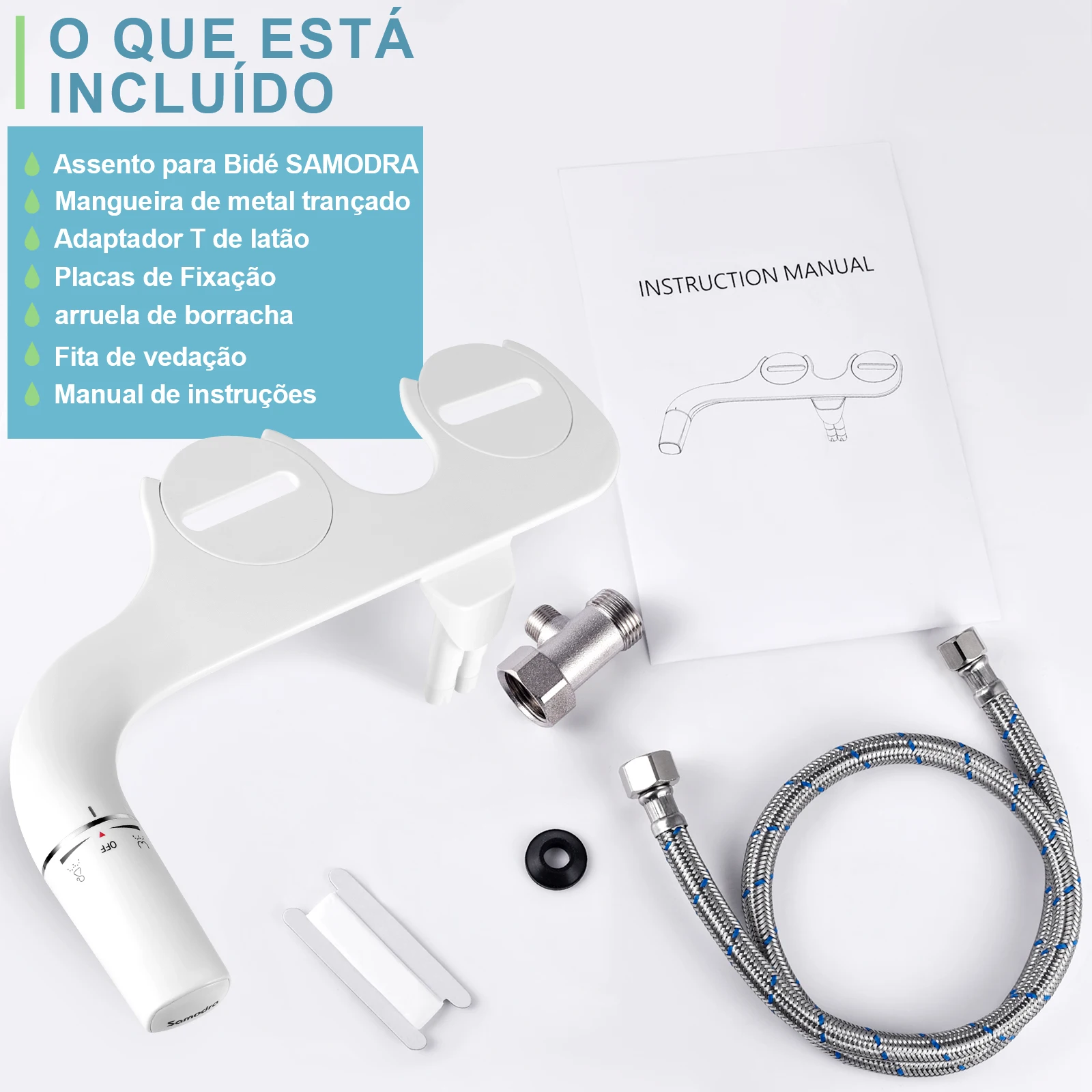 Bidê SAMODRA Ultra-Fino, Bidê Minimalista para Vaso Sanitário com Dupla Bocal (Lavagem Frontal e Traseira) Pressão de Água Ajustável, Attachment de Assento para Vaso Sanitário com Água Fresca, Fácil de Instalar.