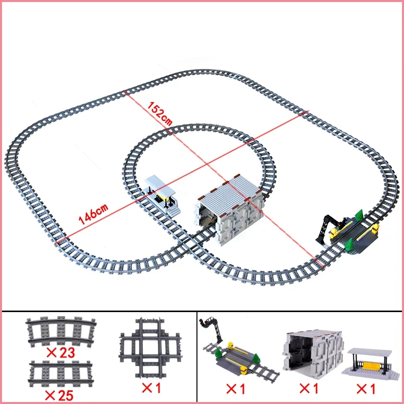 สถานีรถไฟเมืองแพลตฟอร์มไฟจราจรถ้ํา Flyover แทร็กตรงรางโค้ง Building Block อิฐ Technican ของเล่นสร้างสรรค์
